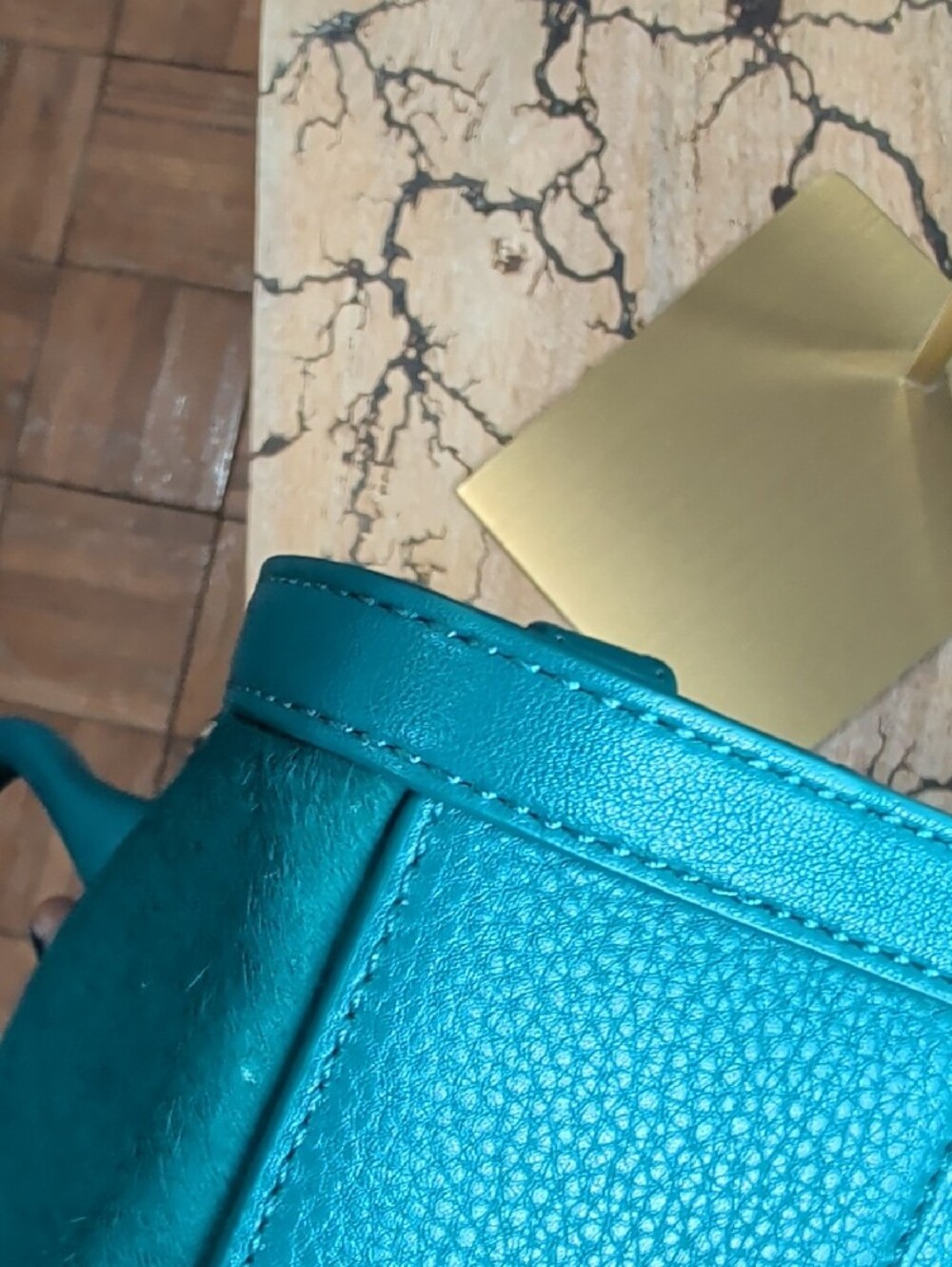 Vera Bradley Teal Blue Mini Satchel with Gold Hardware minor Stain On Front - Picture 7 of 13